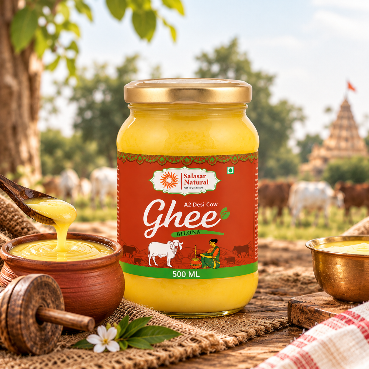rustic bilona ghee jar advertisement