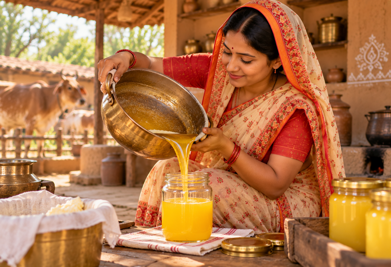 homemade ghee in a rustic village kitchen